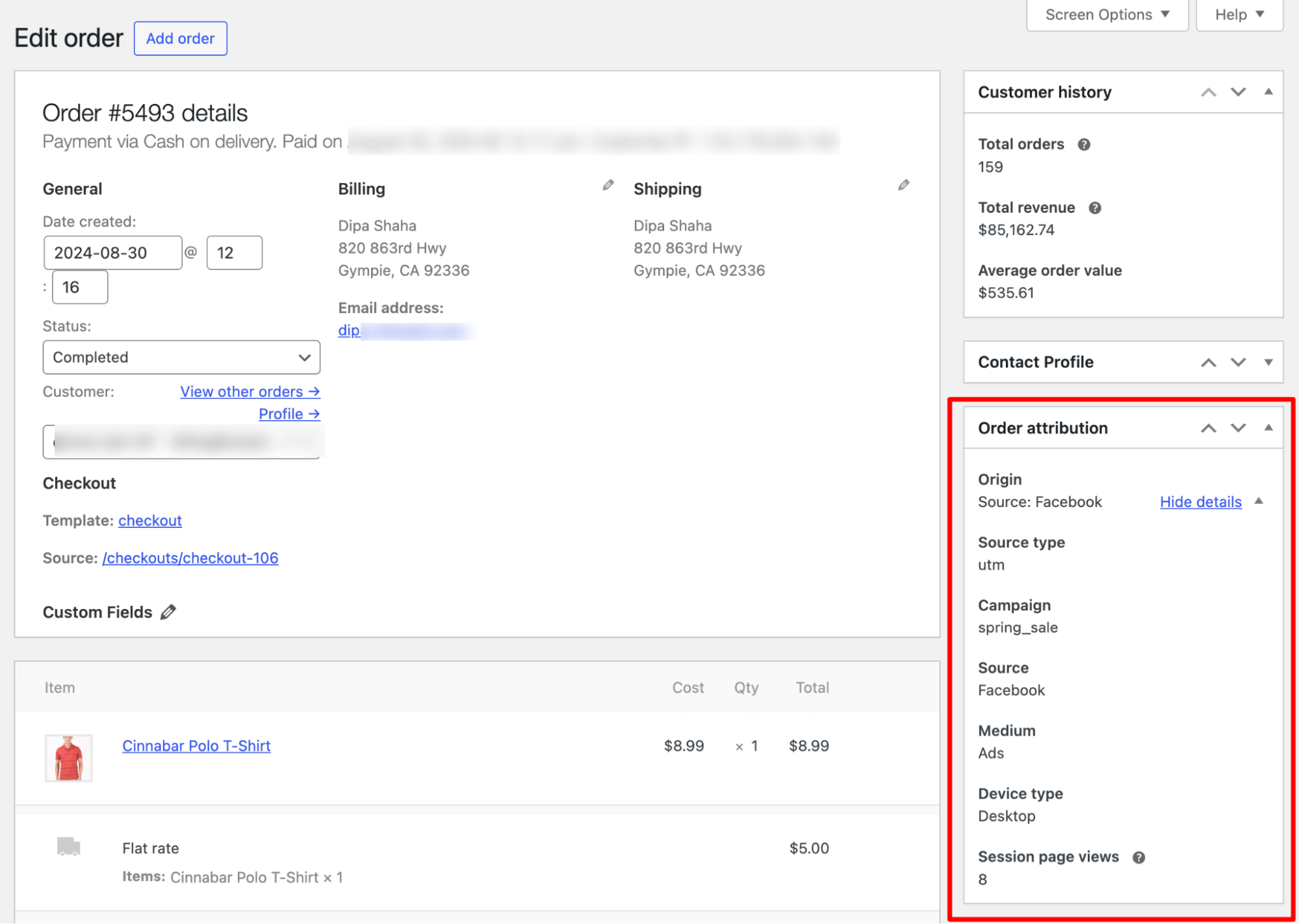 WooCommerce order attribution with full details