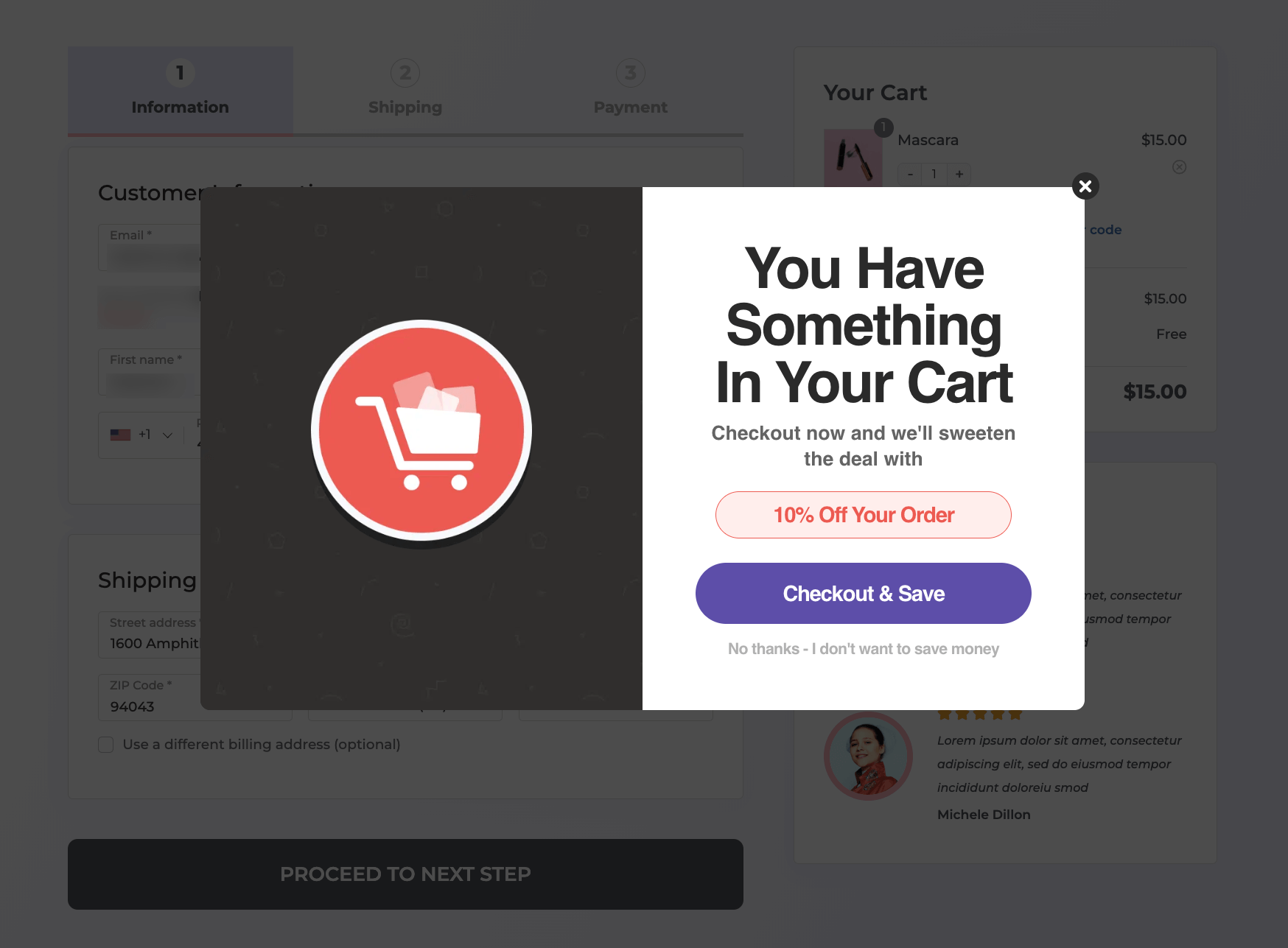 abandoned cart recovery popup