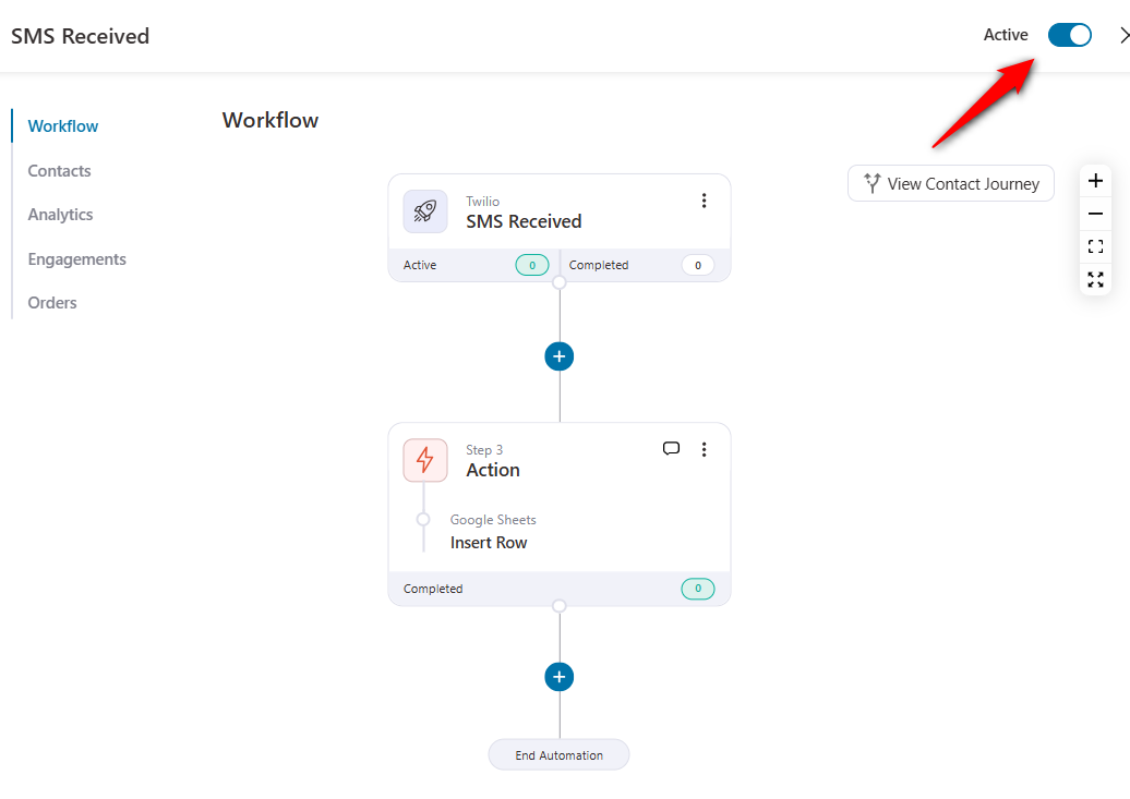 Activate the twilio google sheets automation