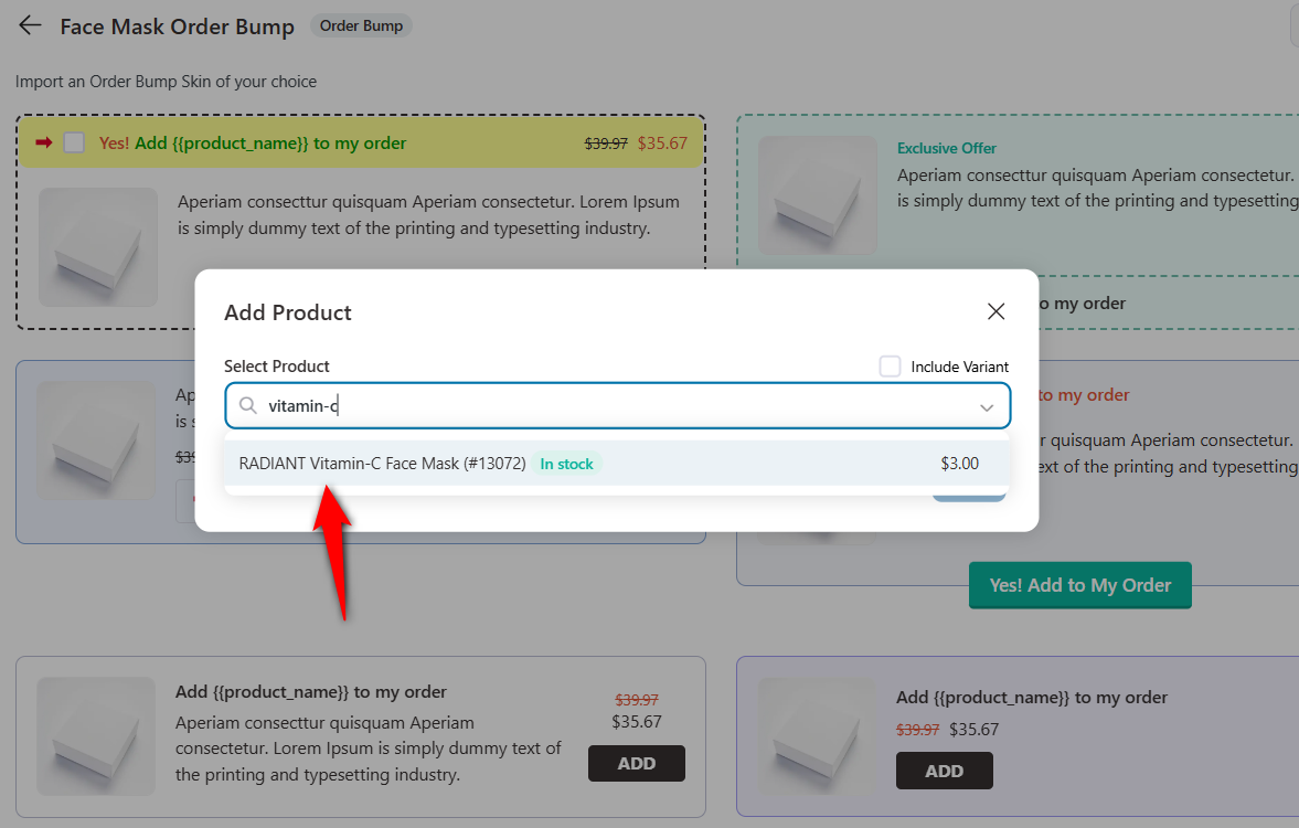 Add a product as order bump to offer it on your free plus shipping funnel