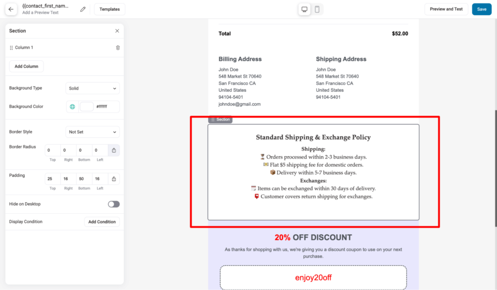 add shipping policy in WooCommerce emails