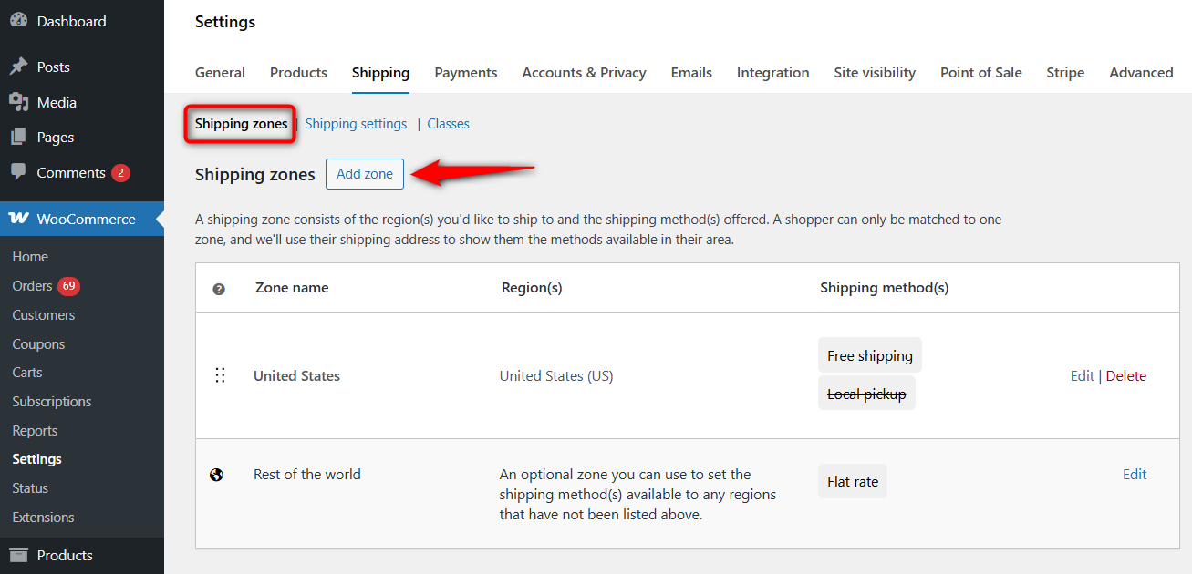 Add a new shipping zone
