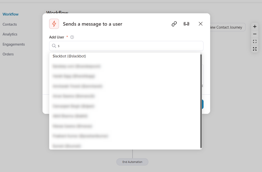 Add a user you want to notify the message on slack