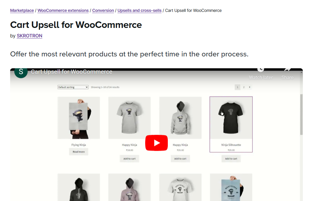 Cart upsell for woocommerce plugin