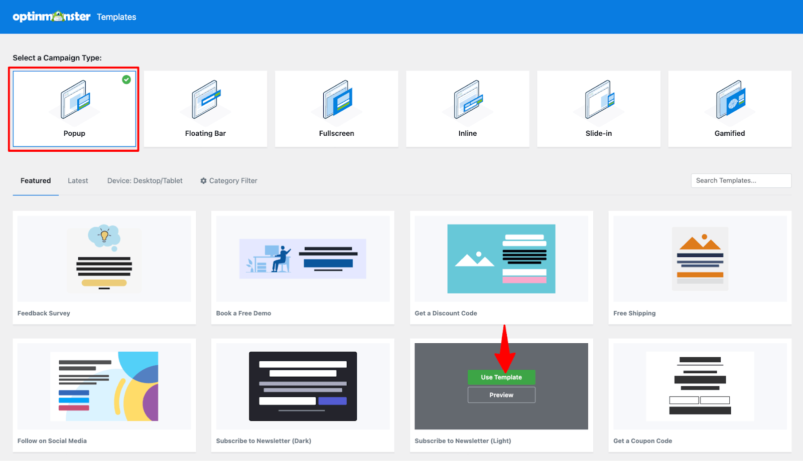 choose OptinMonster Campaign type 