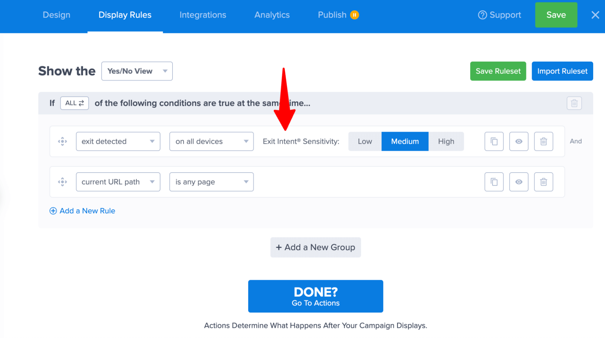 choose exit intent display rule