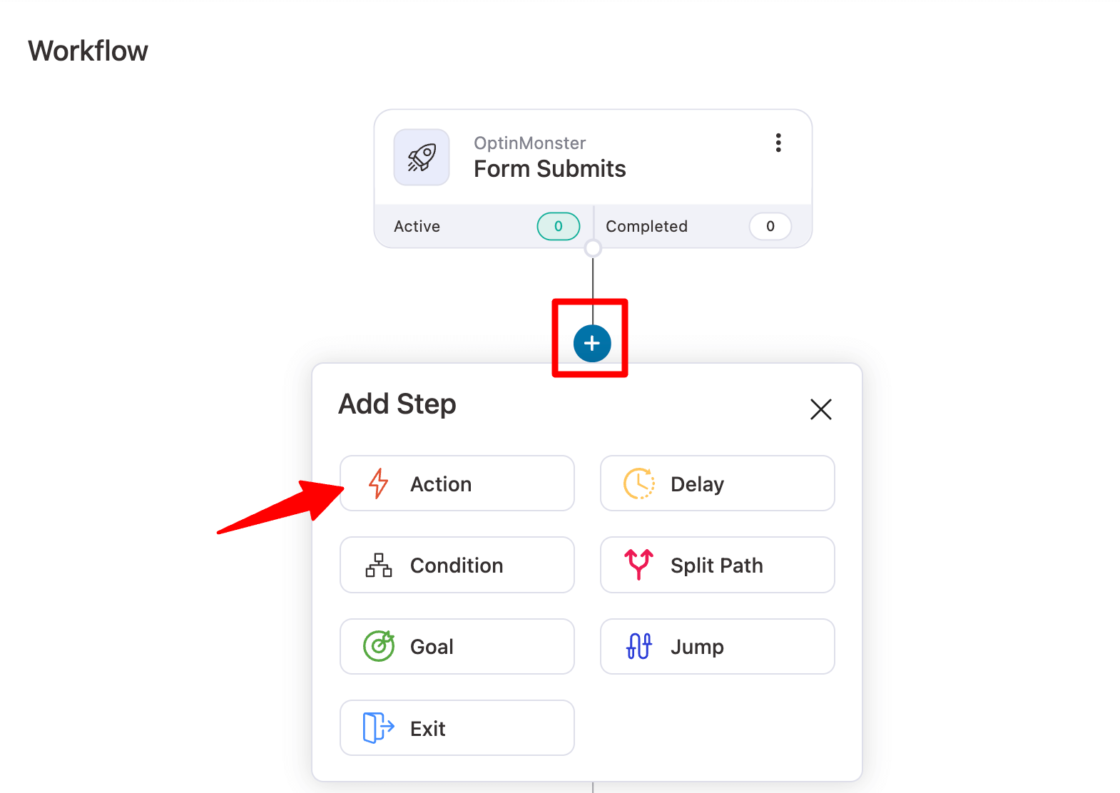 choose plus icon and then add a step action