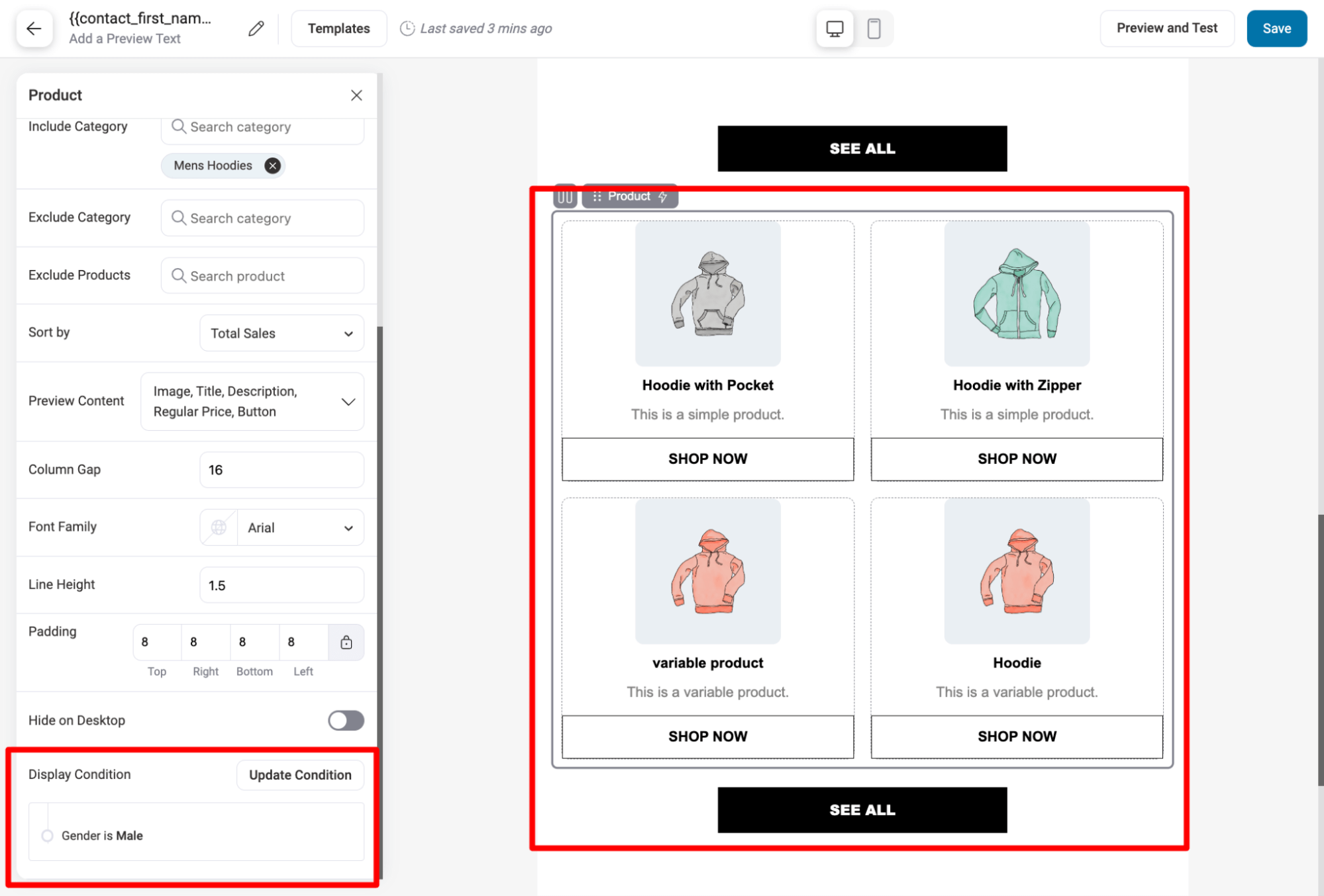 conditional product recommendation for male