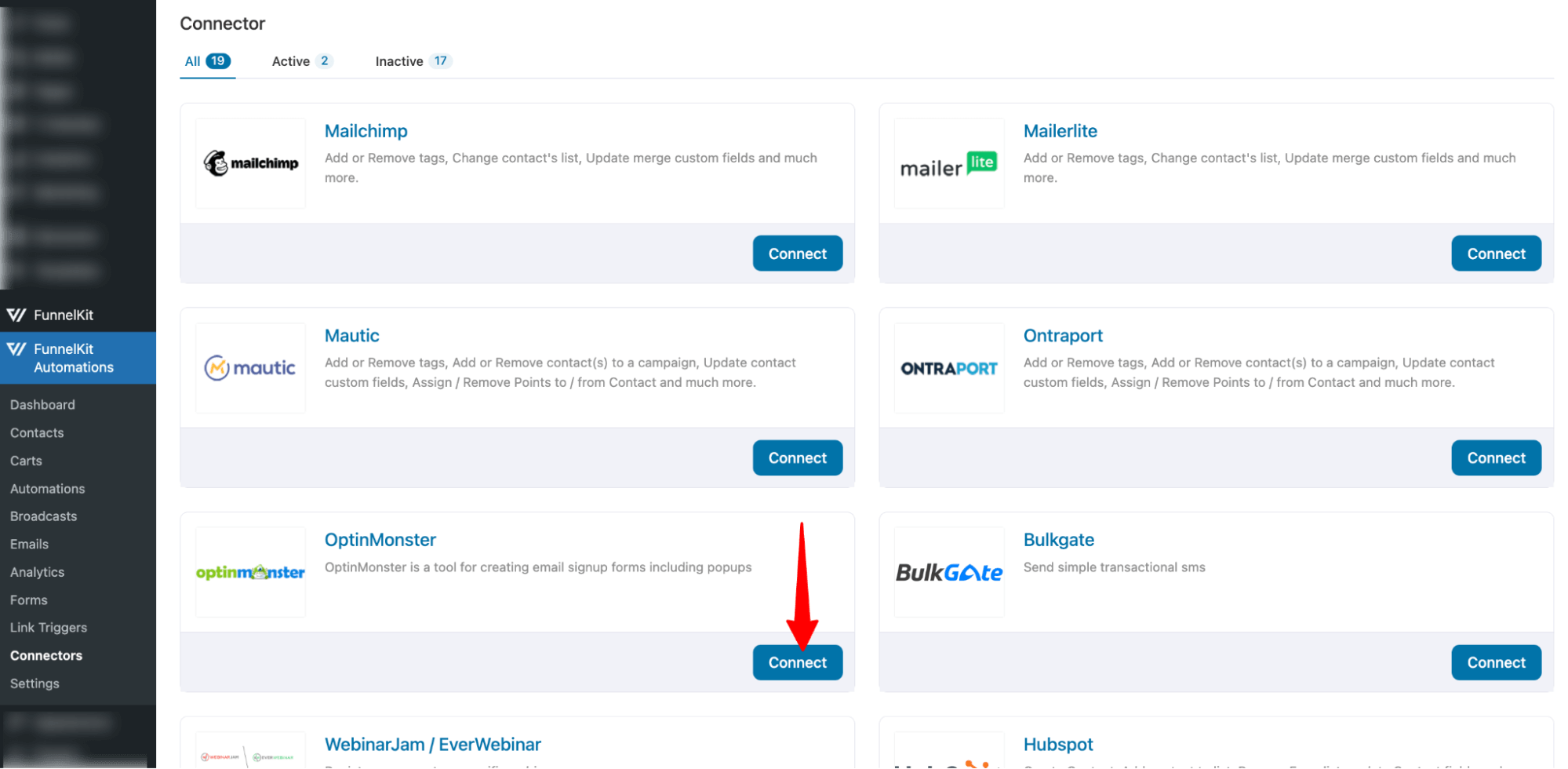 connect OptinMonster with FunnelKit Automations