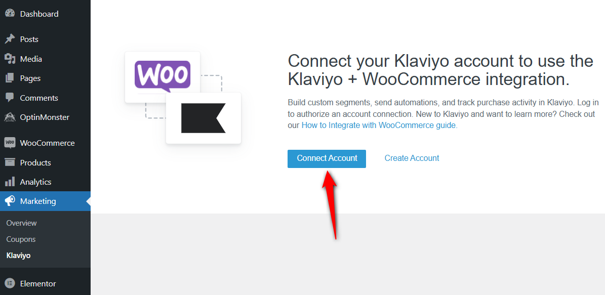 connect account - klaviyo + woocommerce