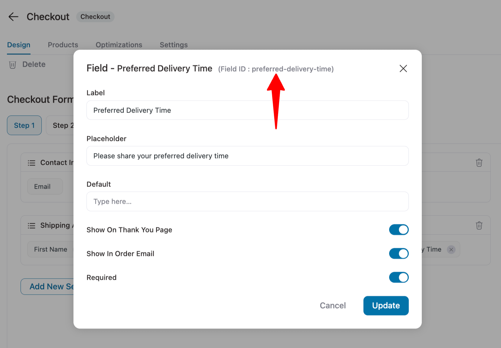 copy field id for custom field