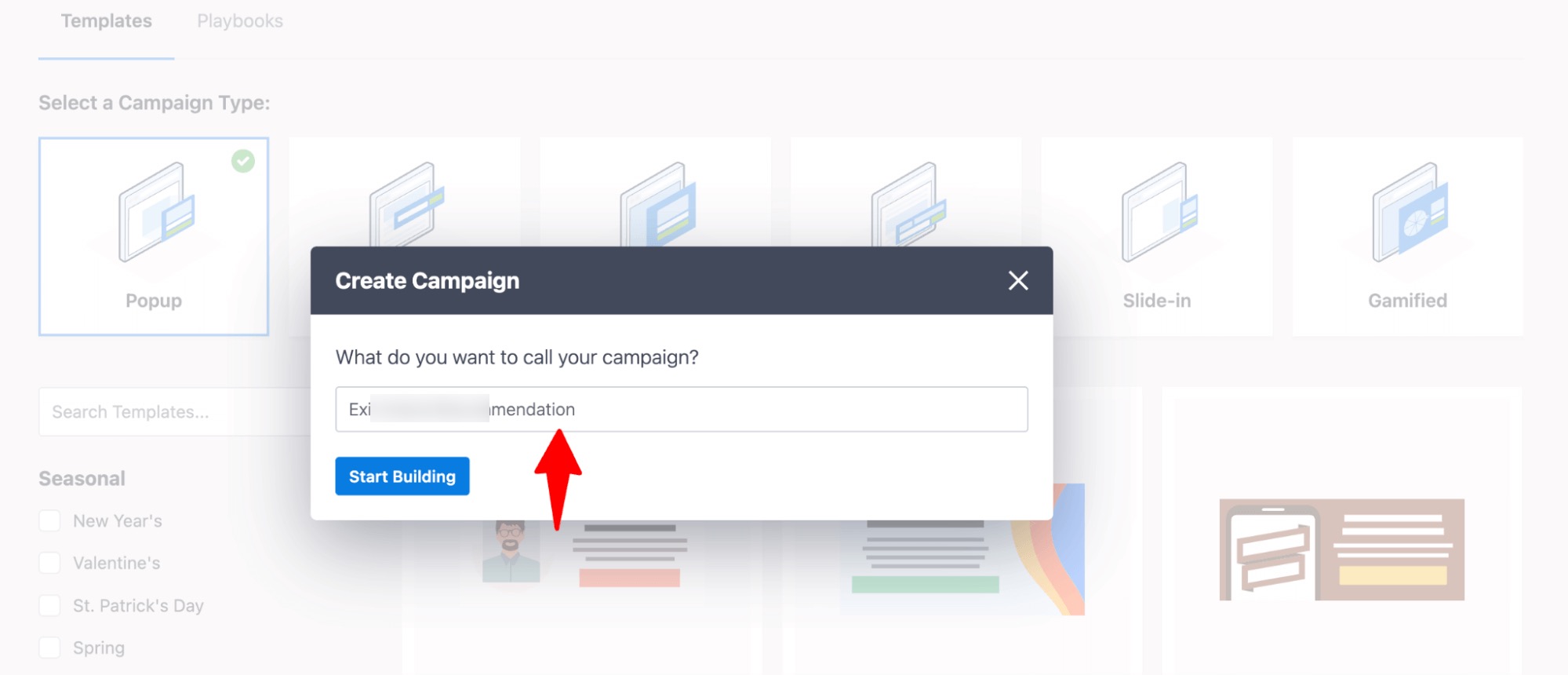 create exit intent popup camapign