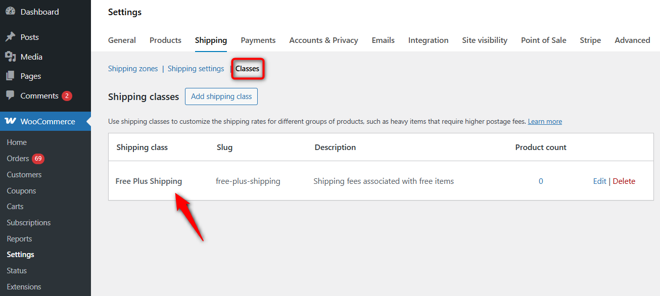 Add a new shipping class for your free plus shipping funnel