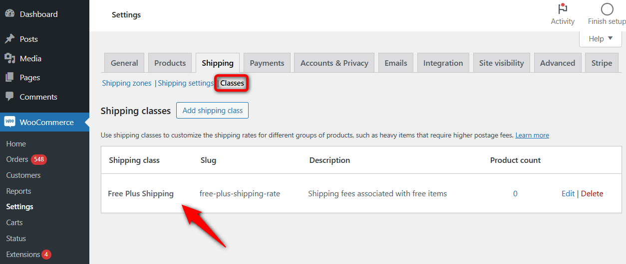 Add a new shipping class for your free plus shipping funnel