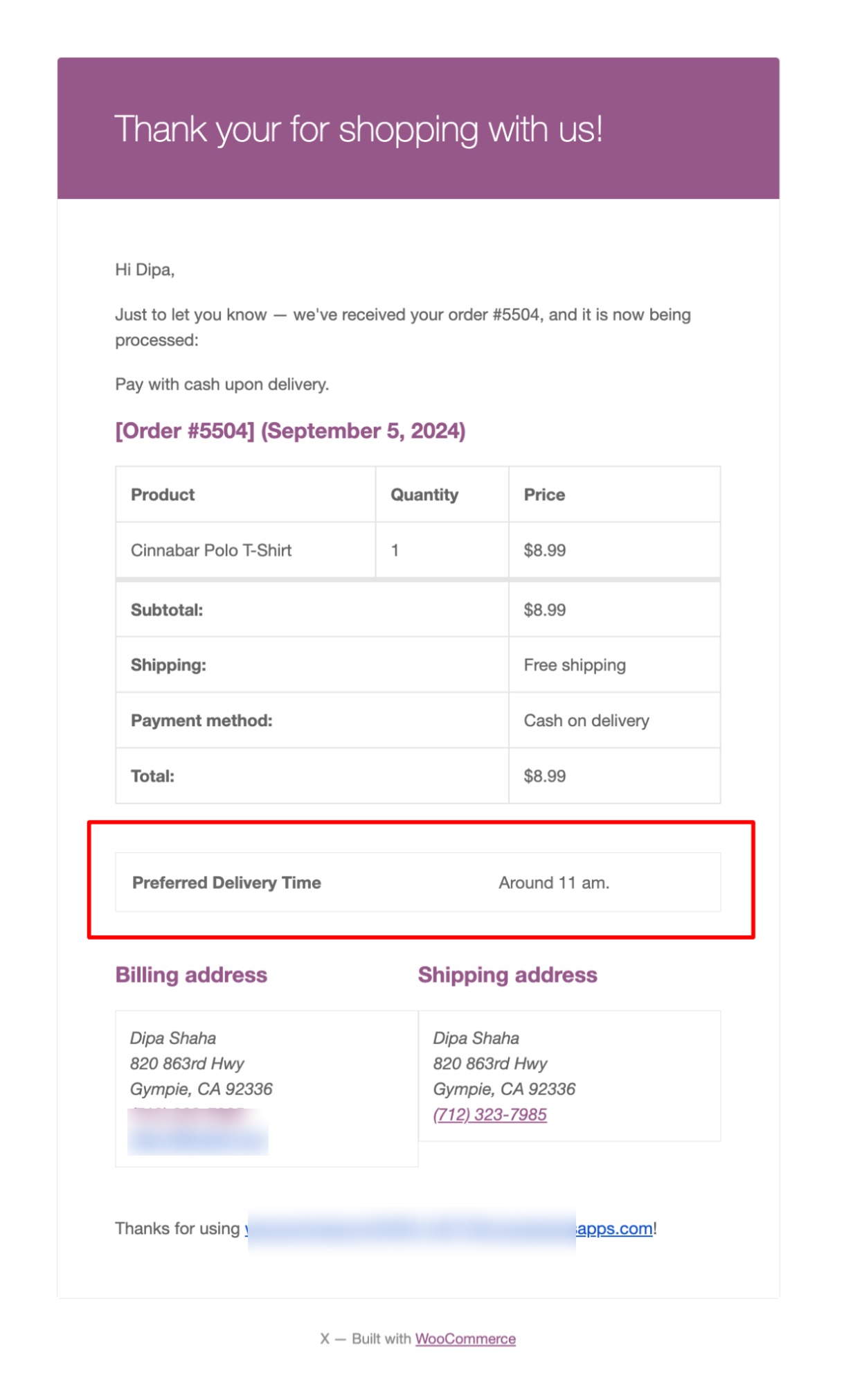 custom field in WooCommerce order emails