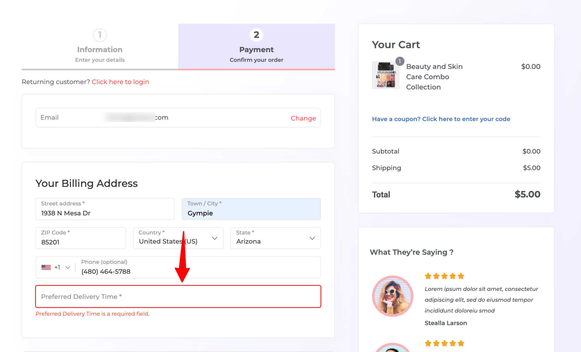 custom field validation error