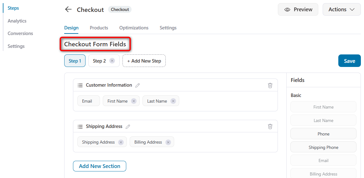 Scroll down to access checkout form fields inside funnelkit funnel builder