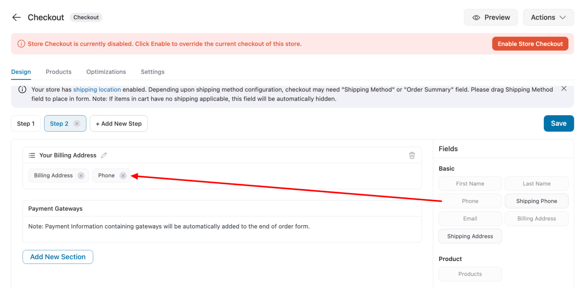 drag and drop phone field