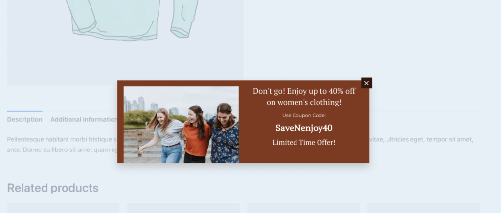 exit intent popup with product recommendations in FunnelKit