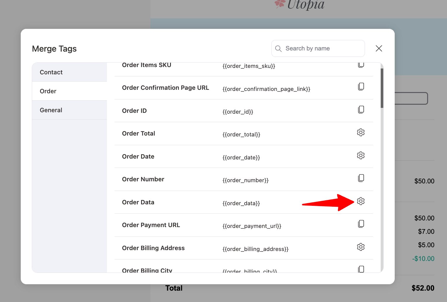 hit settings for order data