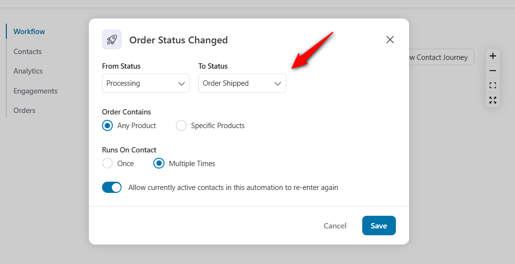 configure the order status changed event trigger