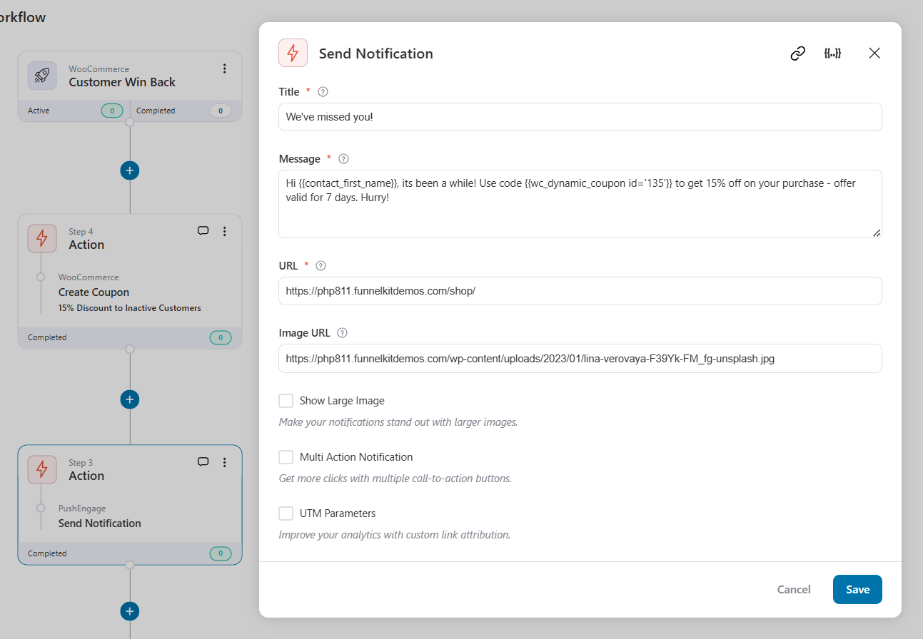 Re-engagement campaigns with funnelkit automations and pushengage