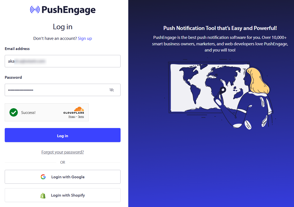 log in to your pushengage account