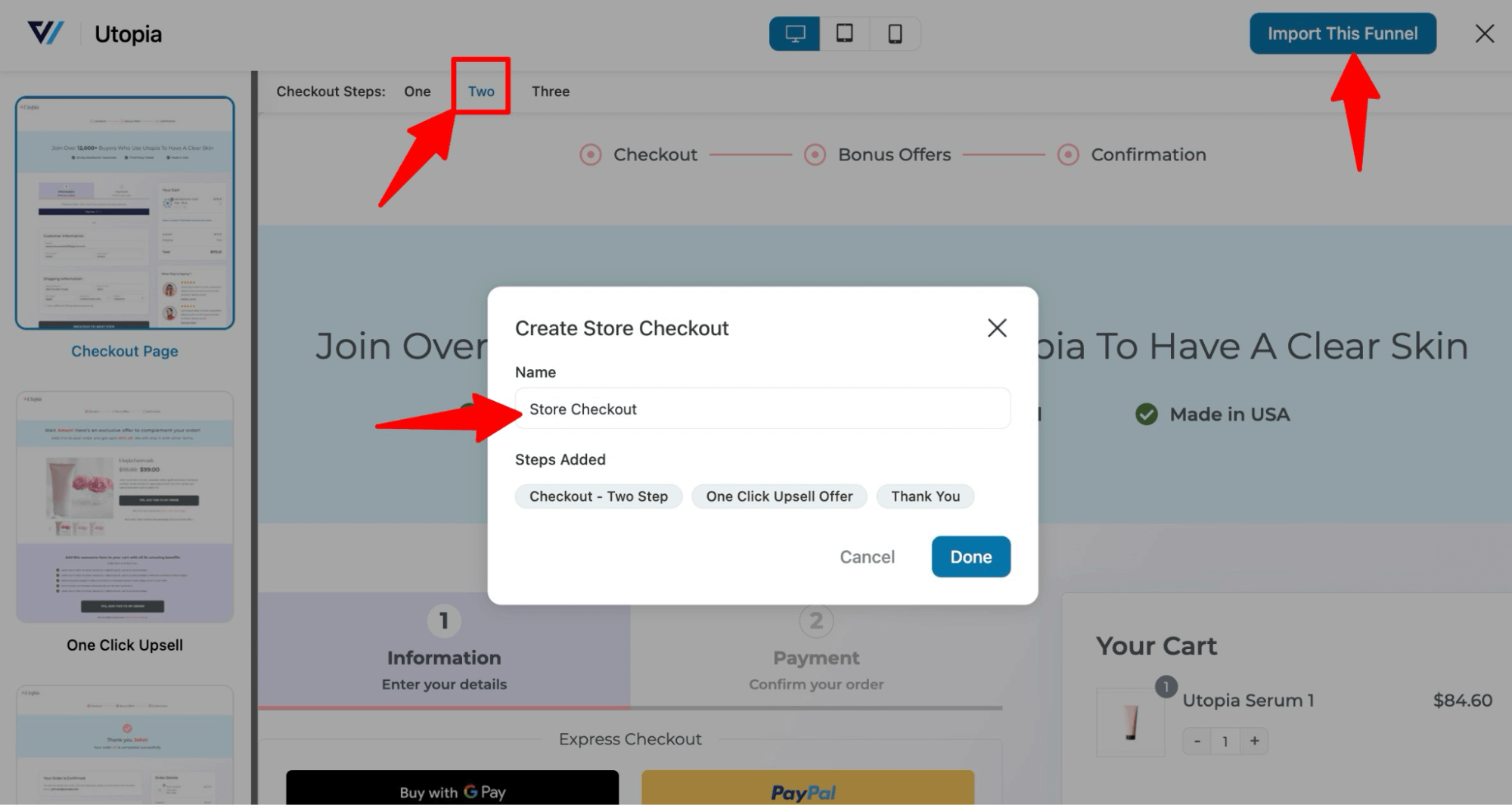 import template to create store checkout