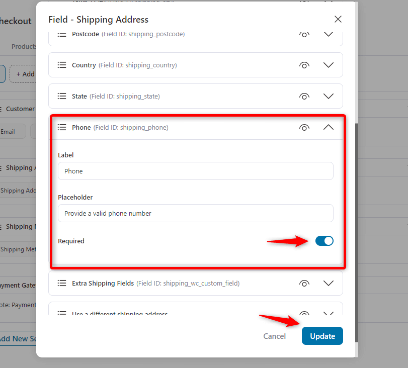 make phone field shipping address