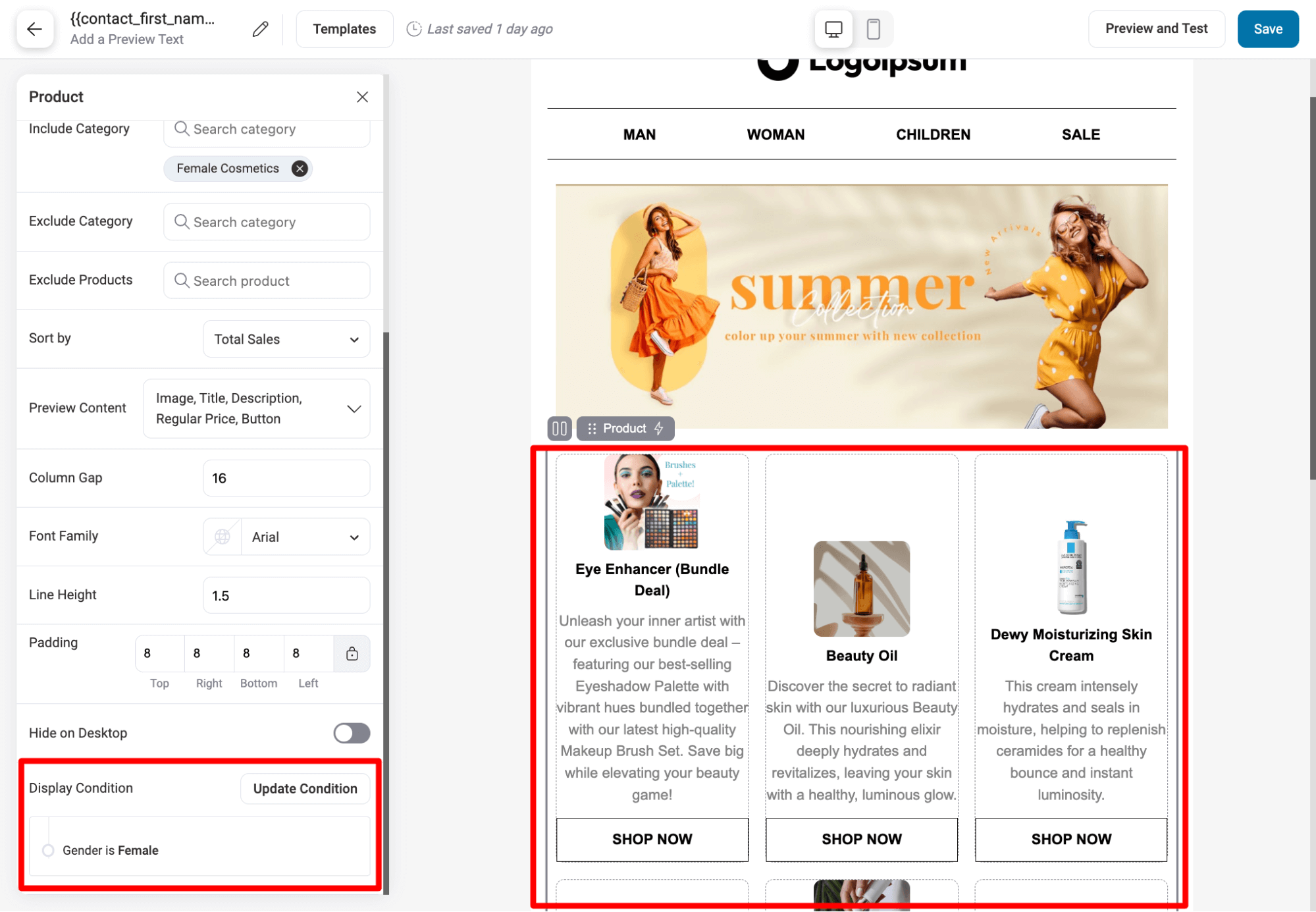 product recommendation targette for only female users