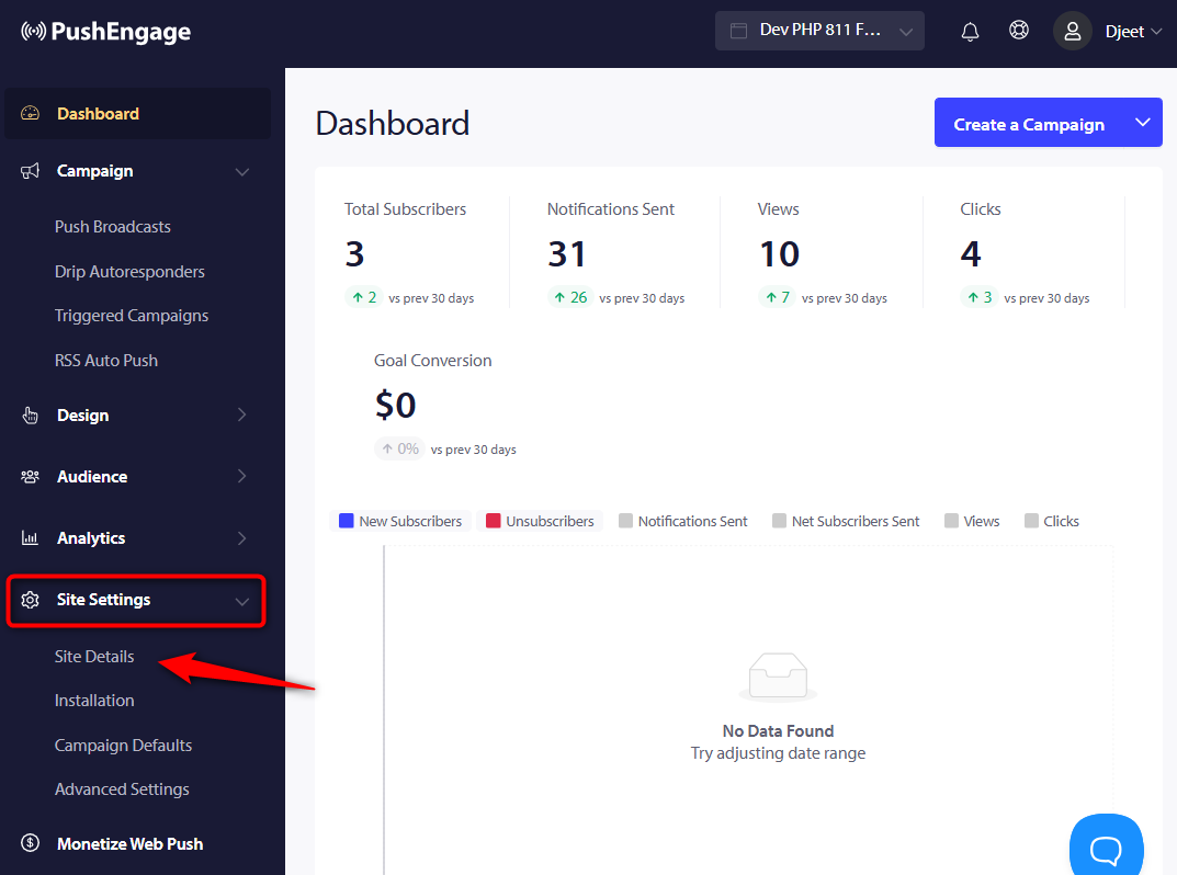 go to site details under site settings on the left navigation menu