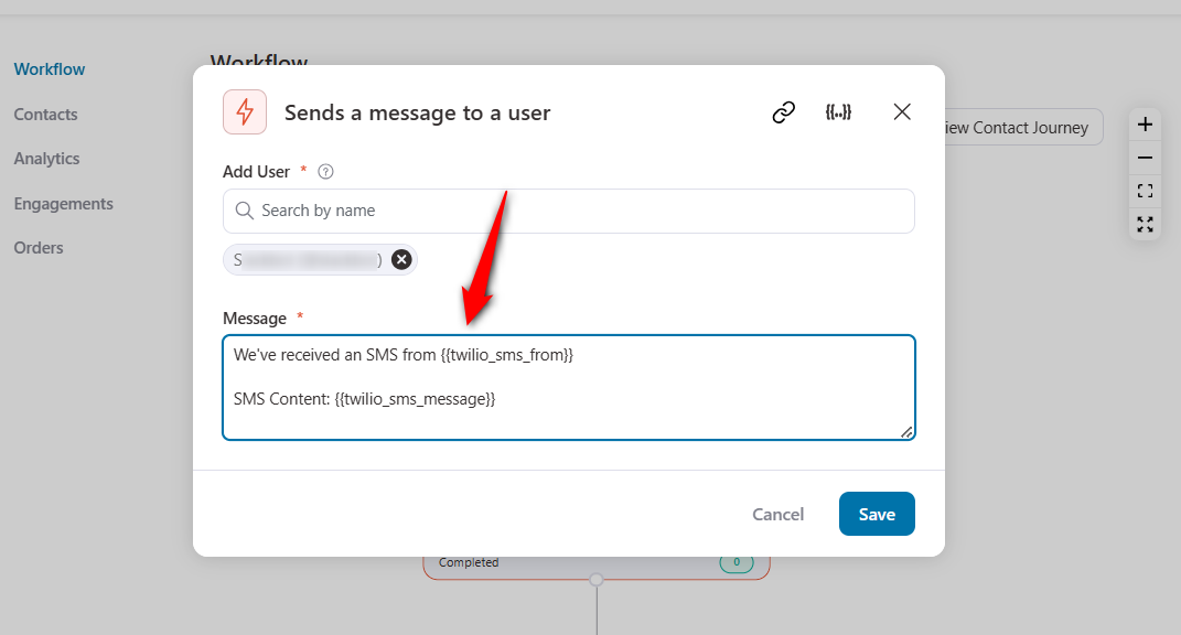 Enter the slack message content to send to a user