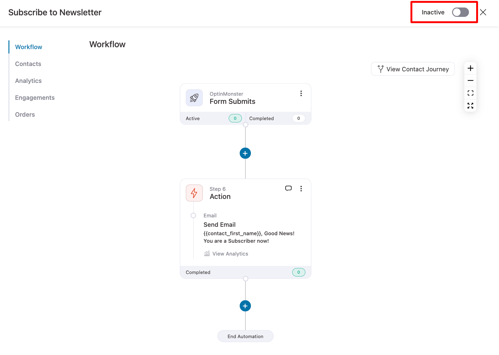 workflow of subscribe to newsletter automation