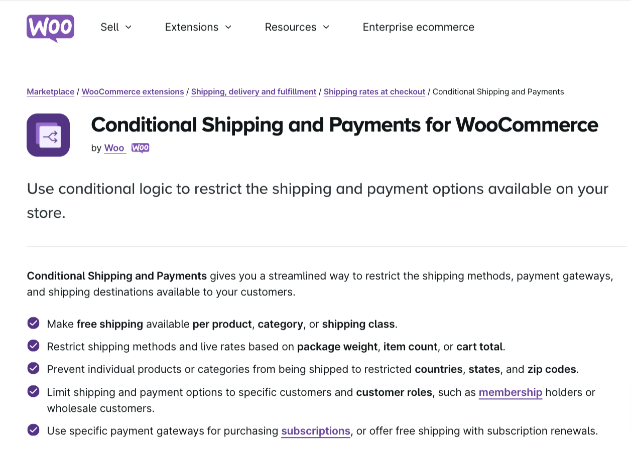 Conditional Shipping and Payments for WooCommerce - Limit Shipping and Payment Methods Based on Different Criteria