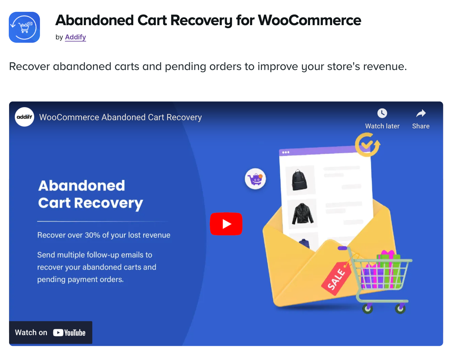 This Abandoned Cart Recovery for WooCommerce plugin by Addify