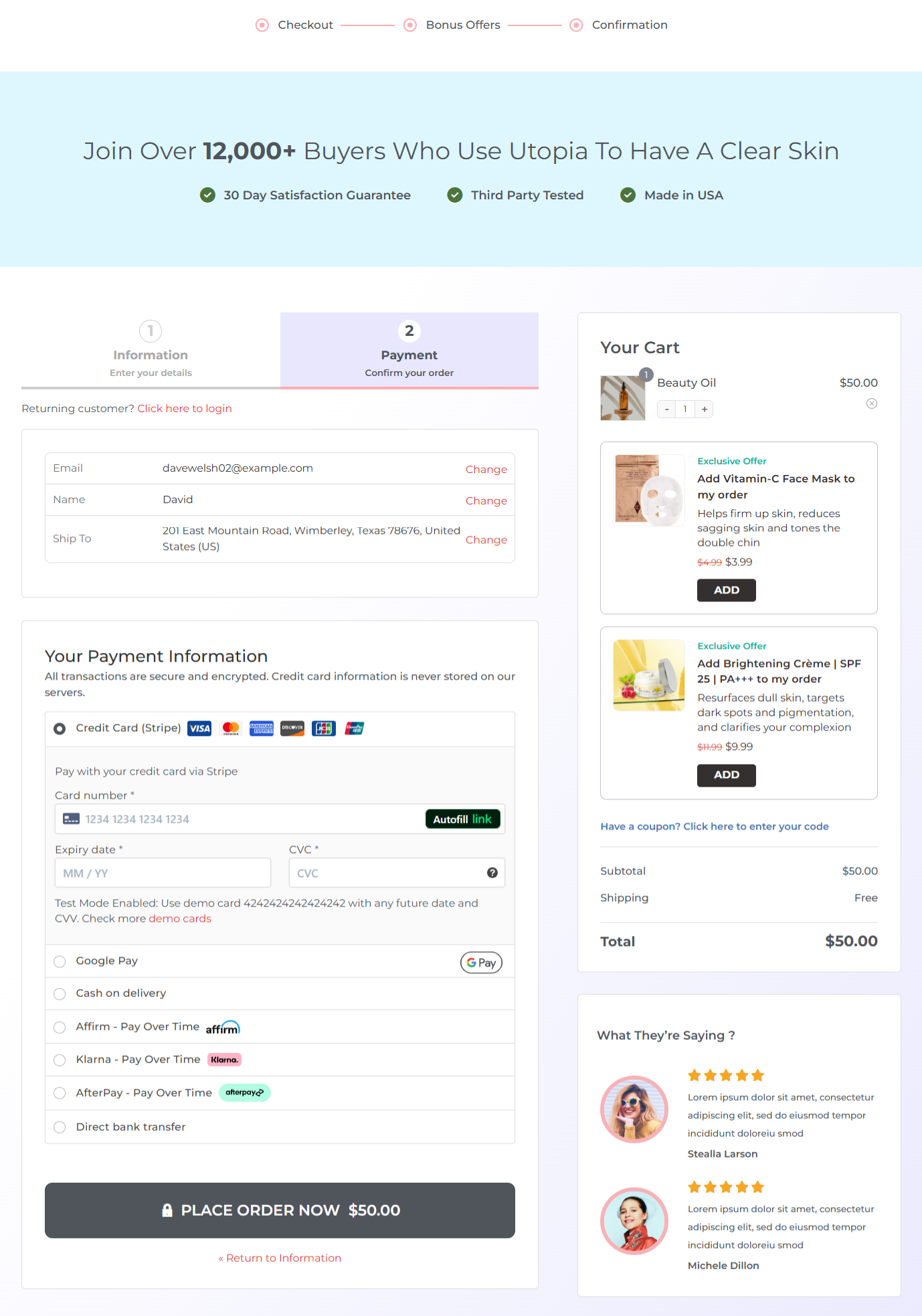 Preview of the woocommerce checkout page created with bricks builder woocommerce templates by funnelkit