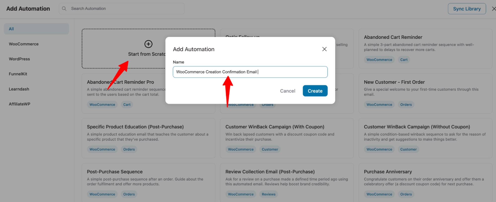 create WooCommerce creation confirmation email automation