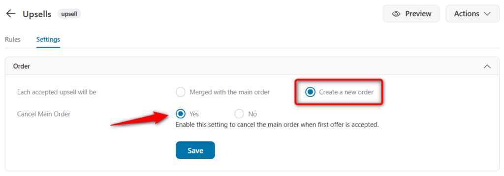 Click on Yes next to Cancel Primary Order