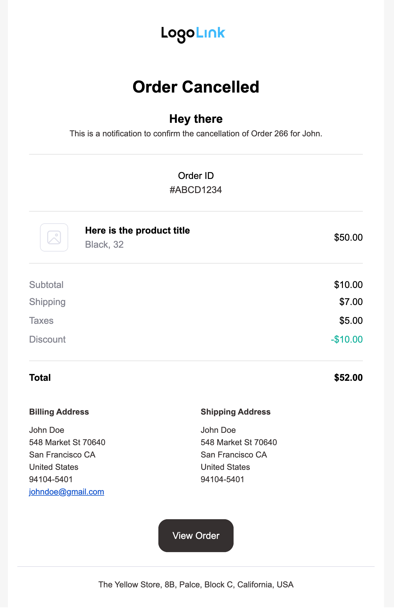 custom order cancelled email for admin