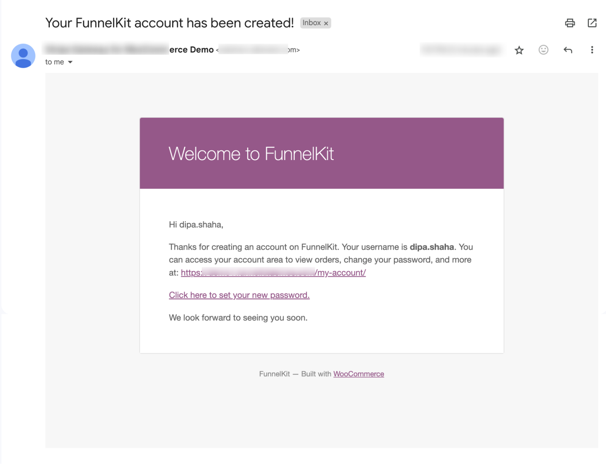 default account has been created email