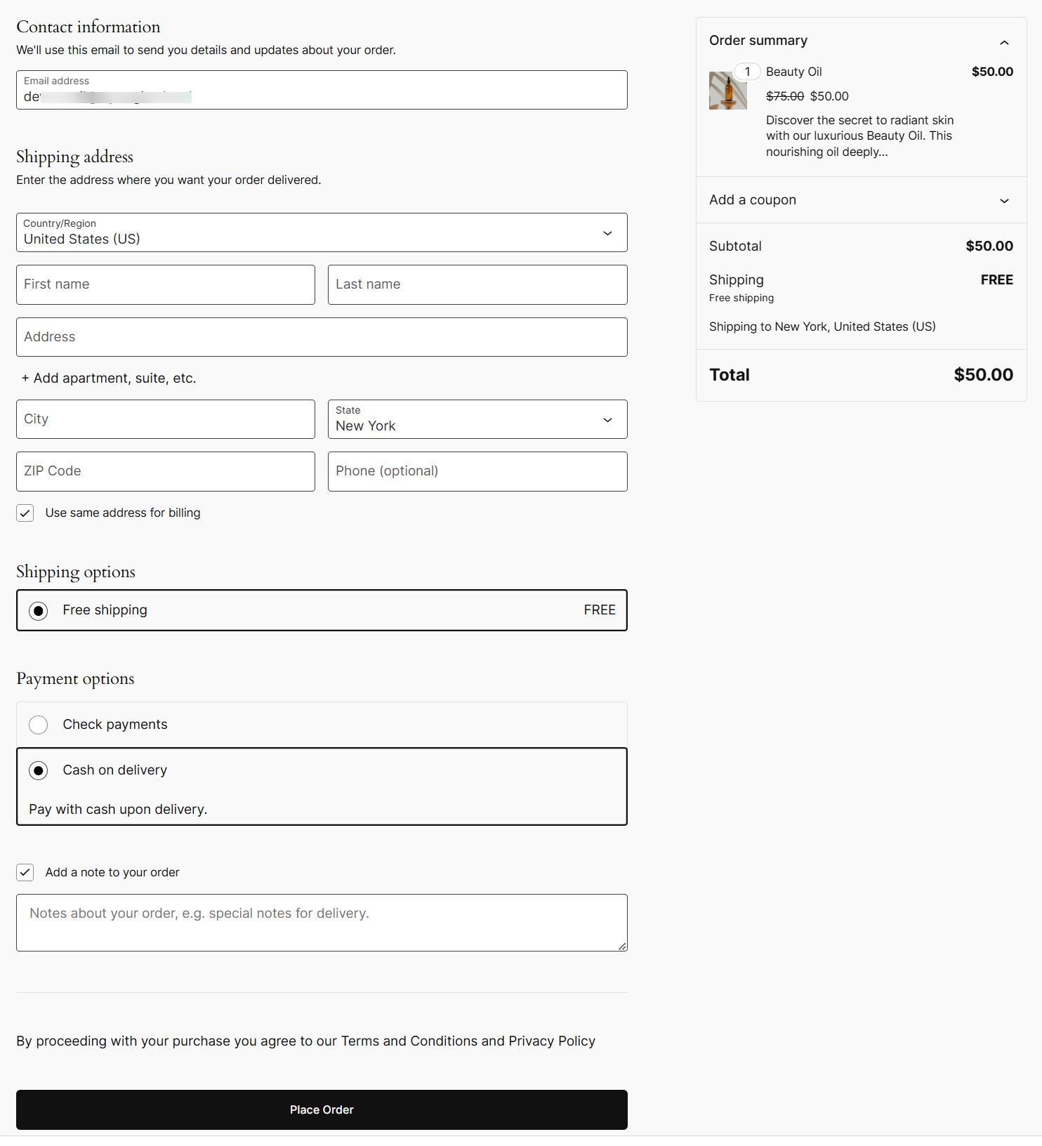 Default woocommerce checkout page