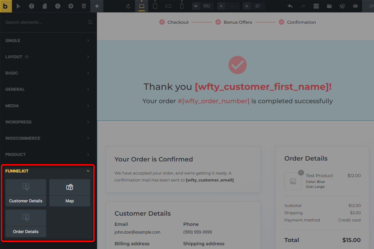 Bricks elements for woocommerce thank you pages