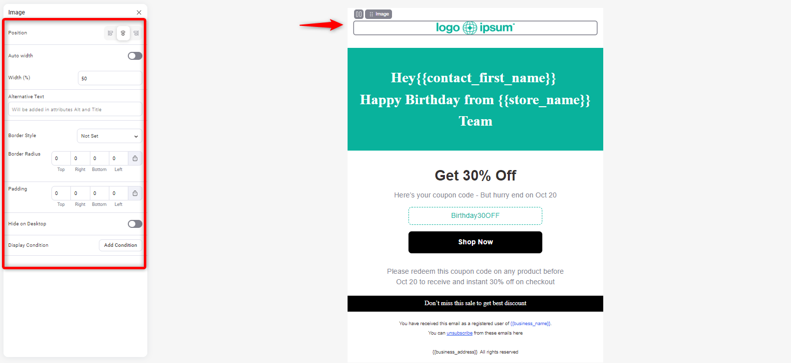 Logo customization of WooCommerce birthday coupon