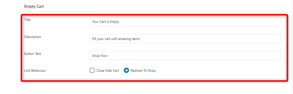 Configuring the empty cart of WooCommerce cart-addons