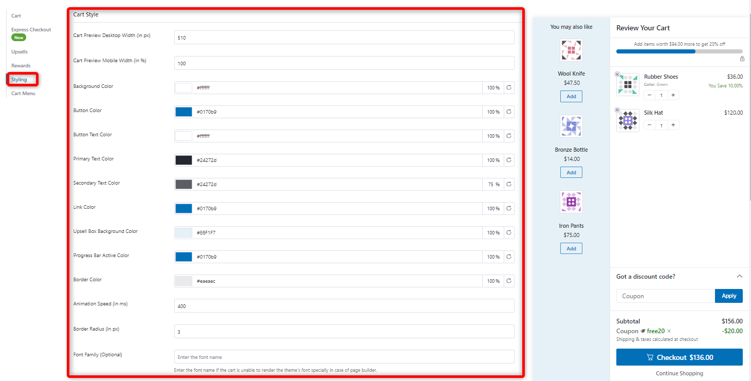 Stylizing the WooCommerce cart add-ons