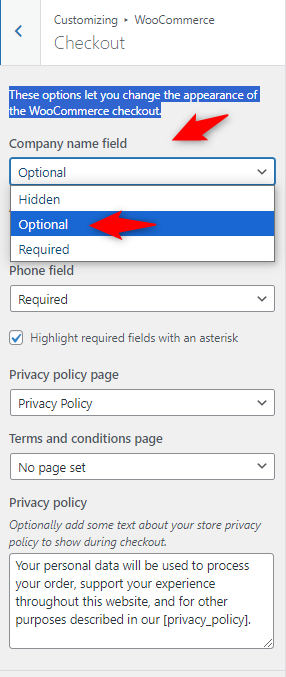 Removing checkout fields