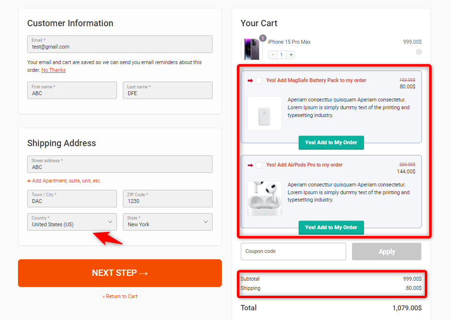 WooCommerce Flat rate shipping - order bumps on the checkout page