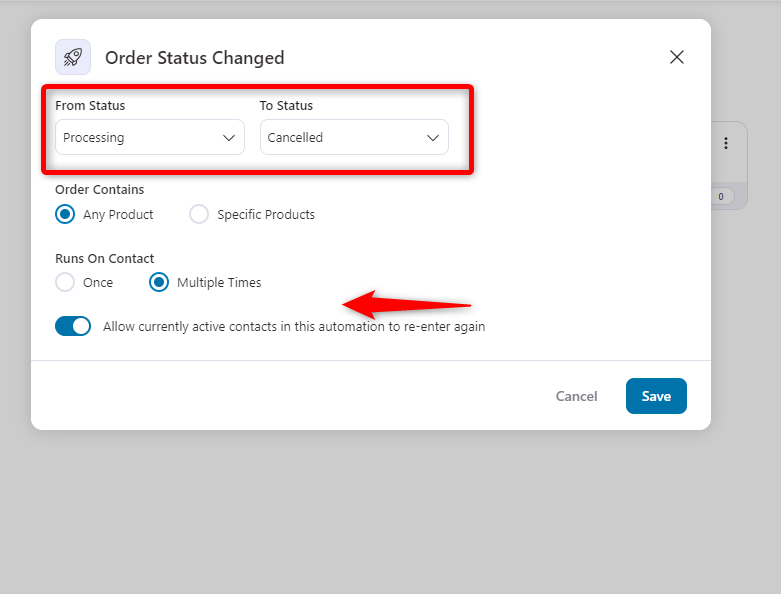 Automation changed from processing to canceled