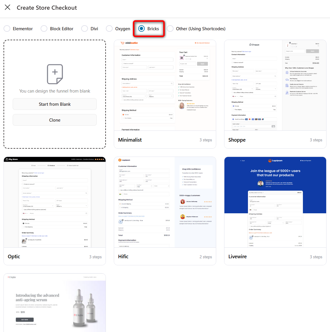 Store checkout templates for Bricks - FunnelKit Funnel Builder 3.6