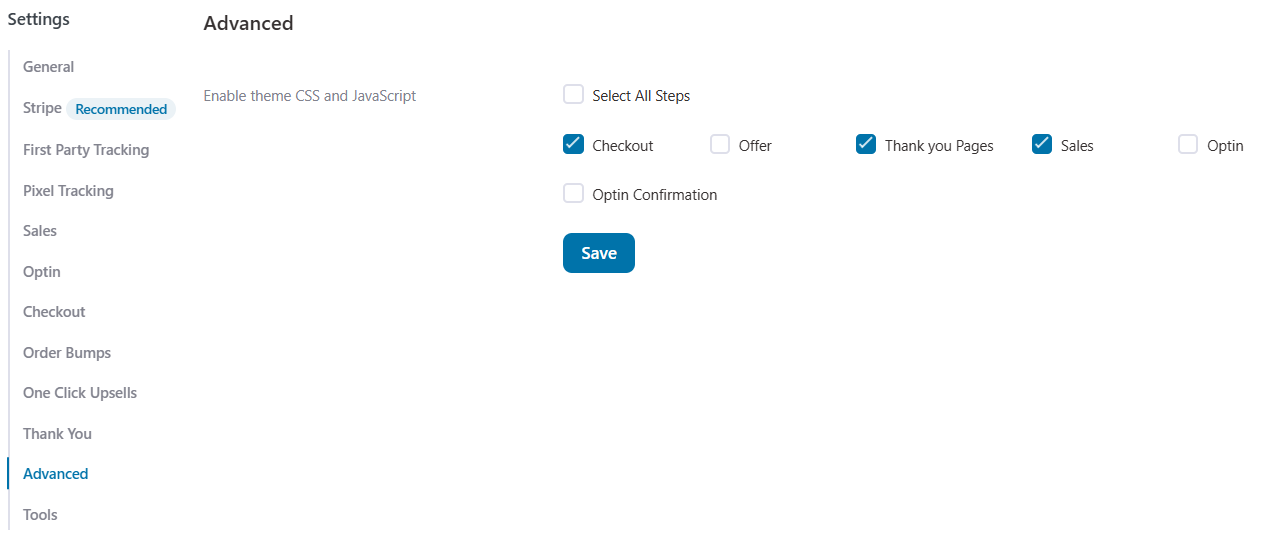 Ability to enable or disable the theme CSS and JavaScript for different funnel pages